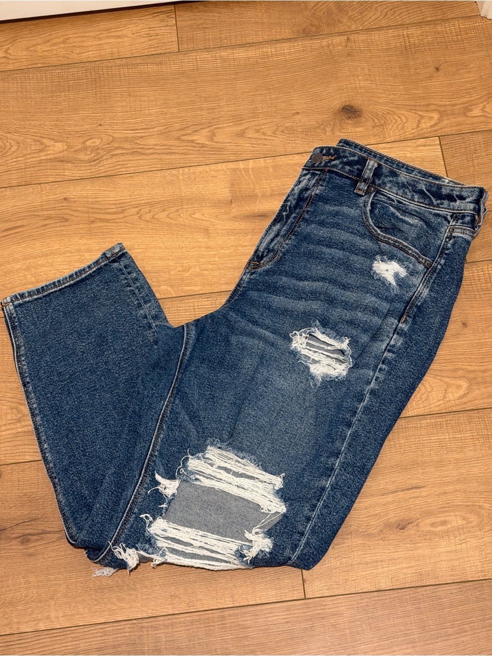 Size 16 - American Eagle Outfitters Blue Distressed Straight Leg Jeans